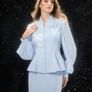 Confident Sensation Blue Floral Embroidery Pleated Sleeve Skirt Set Image 3