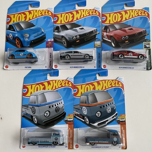 Fiat 500e, Alfa Romeo GTV6, VW T2 Pickup - Collectable Hot wheels