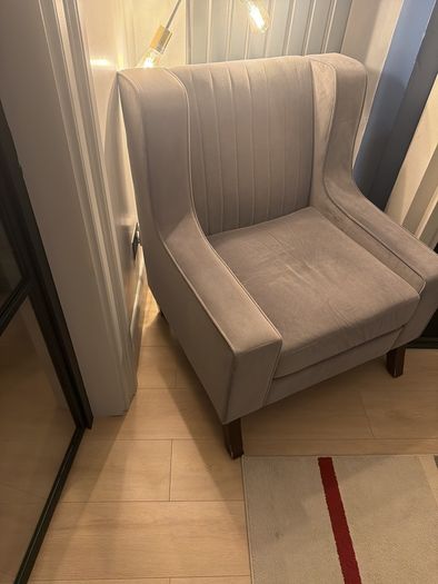 Paul Costello grey velvet fabric chair, very comfortable