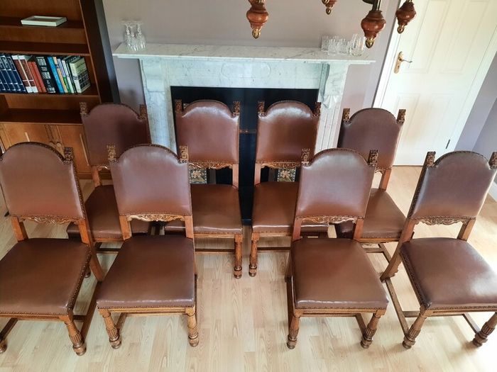 Antique Oak & Leather Dining Chairs