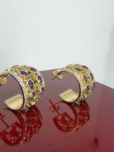 Silver earrings Harry Ivens Amethyst & Chrome Diopside Hoop Earrings