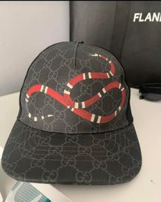 Authentic Gucci Men's Black Snake GG Jacquard Baseball Cap
