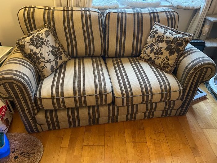 Beige and brown Couch with 2 cushions