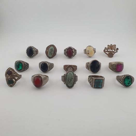 Bohemian Antique Jewellery Bundle 15 Mixed Brass Statement Rings