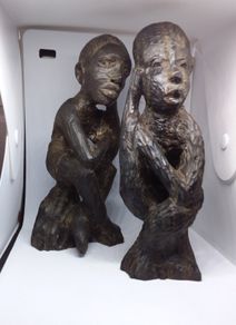 Pair of Vintage Handcarved Wooden African Tribal Figures ( Male )