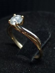 9ct Gold Solitaire Ring | Hallmarked 375 | Clear Stone | Size 50