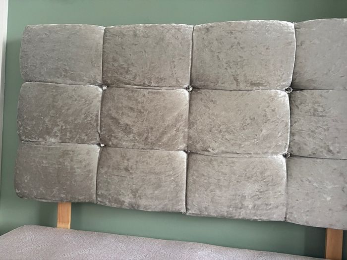 Silver Crushed Velvet Large Single Bed with Matching Headboard