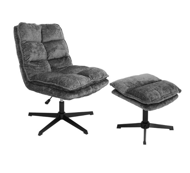 Savona Light Grey Ergonomic Swivel Armchair with Ottoman