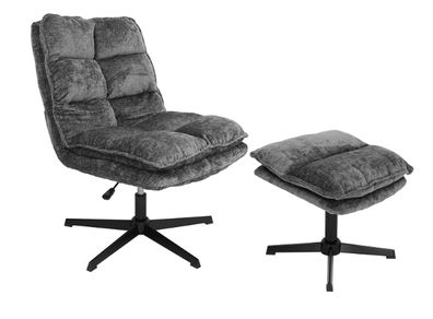 Savona Light Grey Ergonomic Swivel Armchair with Ottoman