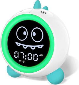 Children's Alarm Clock, Children's Sleep Trainer with Night Lights, Sound Machine, Alarm Clock with Alarm Time for Toddlers (Green)