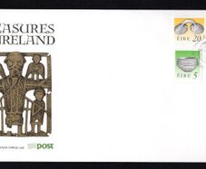 1991 Ireland Forth Definitive Stamp Series (5p Dunamase Food Vessel, 20p Gold Dress Fastener & IR5 St. Patrick Bell Shrine) An Post First Day Cover (FDC)