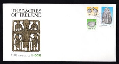 1991 Ireland Forth Definitive Stamp Series (5p Dunamase Food Vessel, 20p Gold Dress Fastener & IR5 St. Patrick Bell Shrine) An Post First Day Cover (FDC)