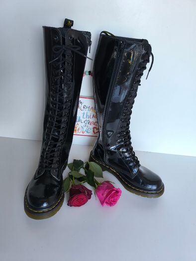 Dr Martens 1b60 20 eye high knee tall patent black boots UK4 EU37 US6
