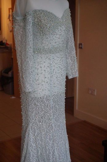 Debs dress - Embellished pearl & diamond cocktail evening maxi dress w train size 10/12 Mint Green