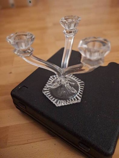 Candle Holder/3 Arm Candeleabra 24% Lead Crystal .. Price Drop