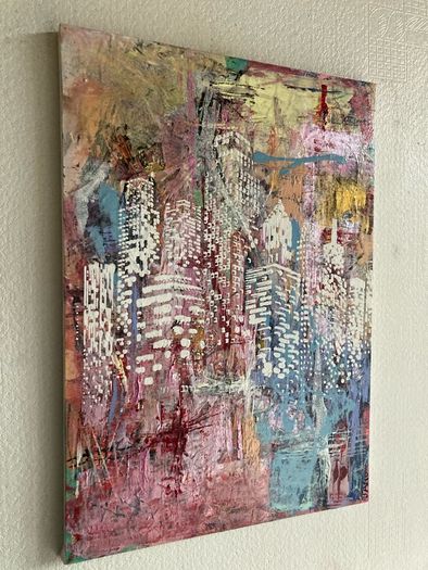 Original Painting Irish Abstract Art Cityscape Pink Original Art contemporary Irish art