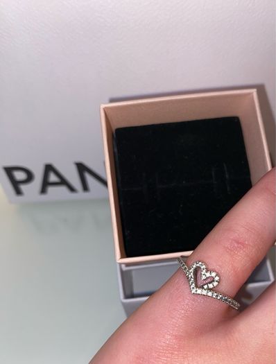 Pandora Sparkling Wishbone Heart Ring silver size 50