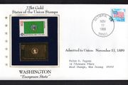 1988 USA Washington "Evergreen State" 22kt Gold Replica of the 1976 United States Flag Stamps showing 25c US flag definitive tied Olympia, Washington (state capital) illustrated cover