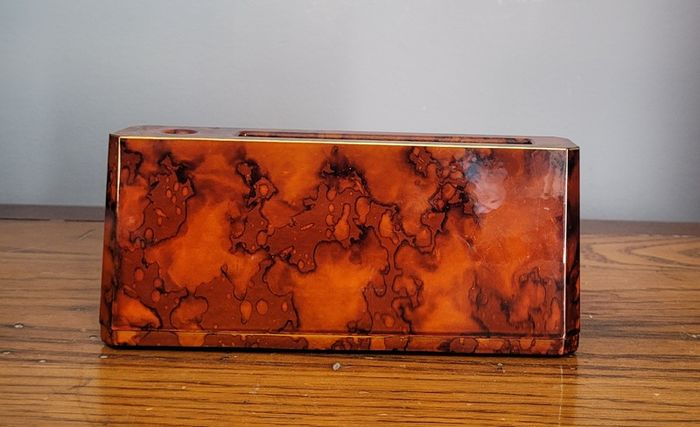 Mid-century Japanese laquered tortoiseshell desk tidy