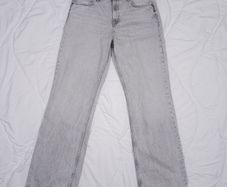 Zara Light Grey Stone Wash High Waisted Straight Leg Denim Jeans 16UK/44EU