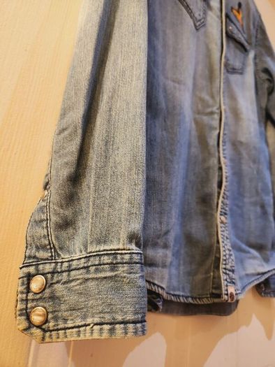 Pretty Green Embroidered Bird Vintage Denim Shirt with Pearl Effect Buttons XS Rare