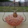 Vintage pink glass jam bowl with silver-plated stand and spoon. Image 3