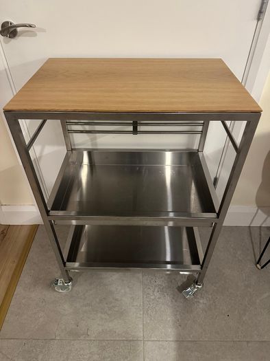 IKEA KUNGSFORS Stainless Steel Kitchen Trolley with Wooden Top