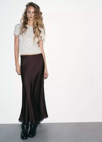 ZARA Satin Midi Skirt Dark Aubergine Size XS!