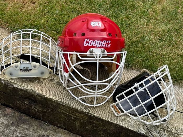 Vintage Cooper Red Goalie Hockey Helmet with Cage - Made in Canada