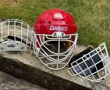 Vintage Cooper Red Goalie Hockey Helmet with Cage - Made in Canada