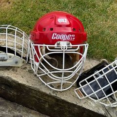 Vintage Cooper Red Goalie Hockey Helmet with Cage - Made in Canada