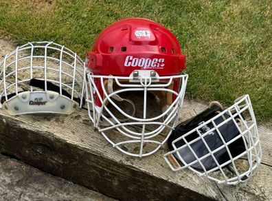 Vintage Cooper Red Goalie Hockey Helmet with Cage - Made in Canada