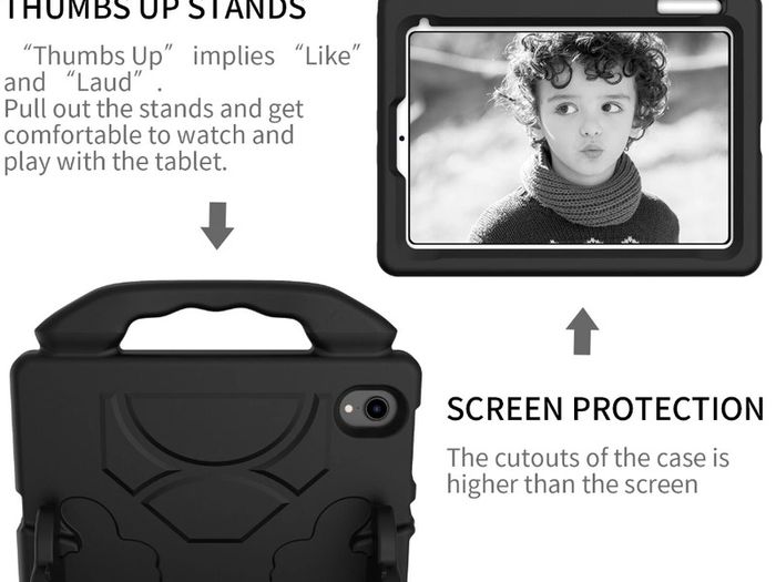 For Apple iPad Mini 6 Kids Friendly Case Shockproof Cover With Thumbs Up - Black
