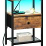 Bedside Table with Charging Station, Small Sofa Side Table with LED Light Image 9