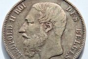 1875 Silver Belgium 5 francs coin Leopold
