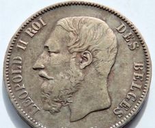 1875 Silver Belgium 5 francs coin Leopold