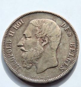 1875 Silver Belgium 5 francs coin Leopold