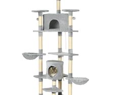 Cat Tree with 2 Hammocks and 2 Cat Caves incl. Toys Plush Sisal Rope Light Gray