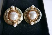 Vintage Gold Rope Edge and Pearl Earrings