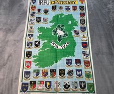 Vintage Irish Linen IRFU Centenary Tea Towel Made In Ireland - New