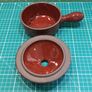 Vintage Stoneware 1/2Pt Individual Soup bowl with a long handle & a lug handle. Image 5