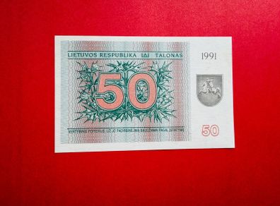 Lithuania  50 Talonas  1991    . Pick  37b  With Text  Scarce . Uncirculated