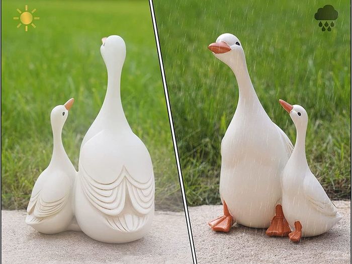 I love you Mom/Dad! Vivid Arts, Hand Painted Resin White Duck Call Duck Set of 2, Garden Ornament, Indoor Decoration Exquisite Decorations