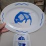 Vintage blue and white koi serving dishes Image 4