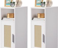 Slim Bedside Table Set of 2, Rattan