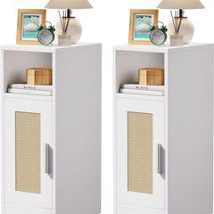 Slim Bedside Table Set of 2, Rattan