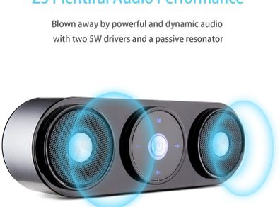 Bluetooth Speakers, 2x5W Portable Wireless Speakers with 20h Playtime, Computer Speaker with Dual-Driver Enhanced Bass Resonator (Silver)