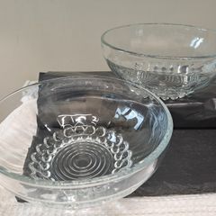 Vintage Pressed Glass Dessert Serving Bowls Pair
