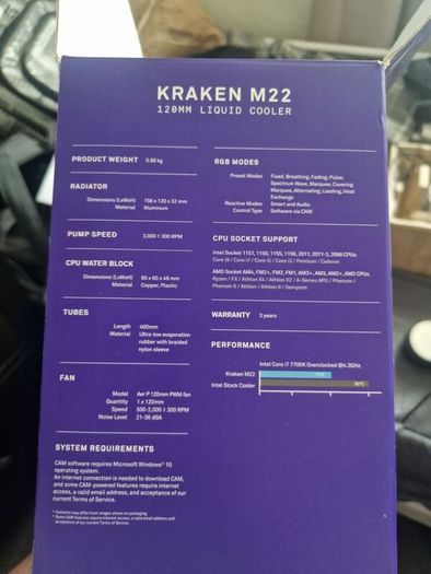 Kraken M22 120mm liquid cooler Intel only bracket
