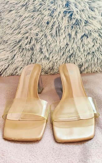 Zara Women Vinyl Mules with Methacrylate Heels Size 39